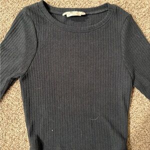 Black Ribbed Long Sleeve Top